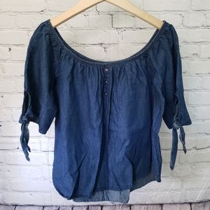 Miley & Molly Denim Off Shoulder Peasant Top